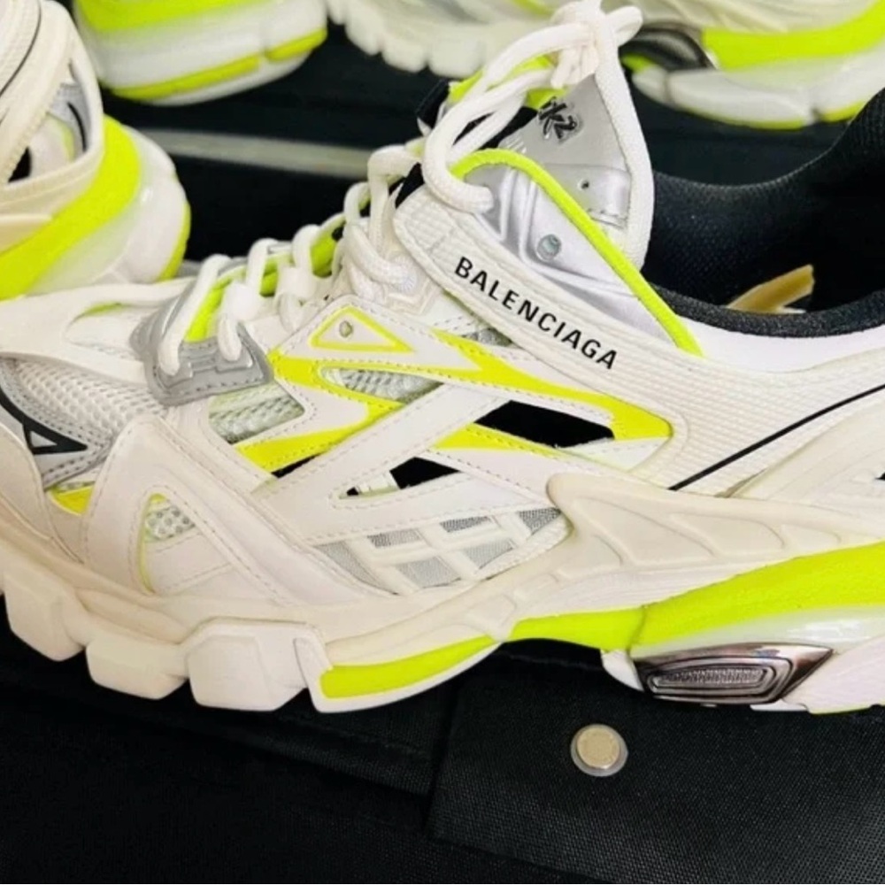 New Balenciaga White and Neon Yellow Sneakers Track 2 Authentic,New Missing Box